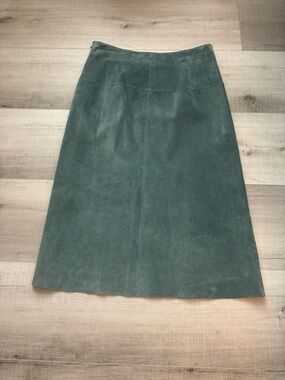 CO & Eddy Genuine Leather Skirt Green Size 10 Midi A-Line